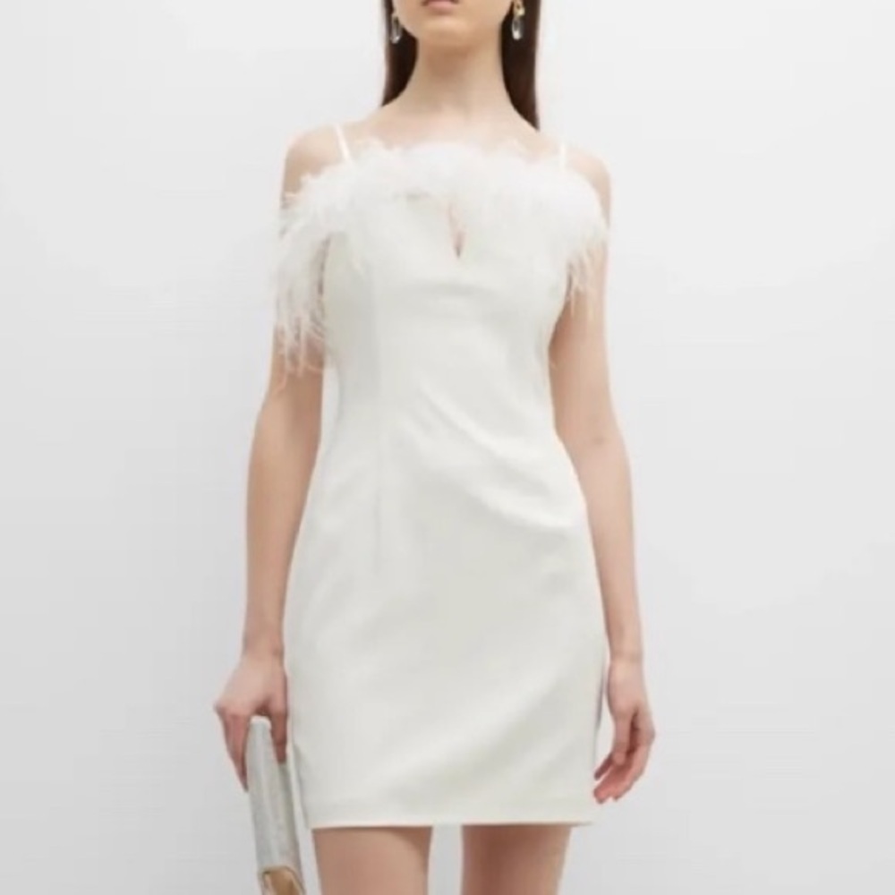 New! Aidan Mattox Strapless White Dress with Feather Detail 2069